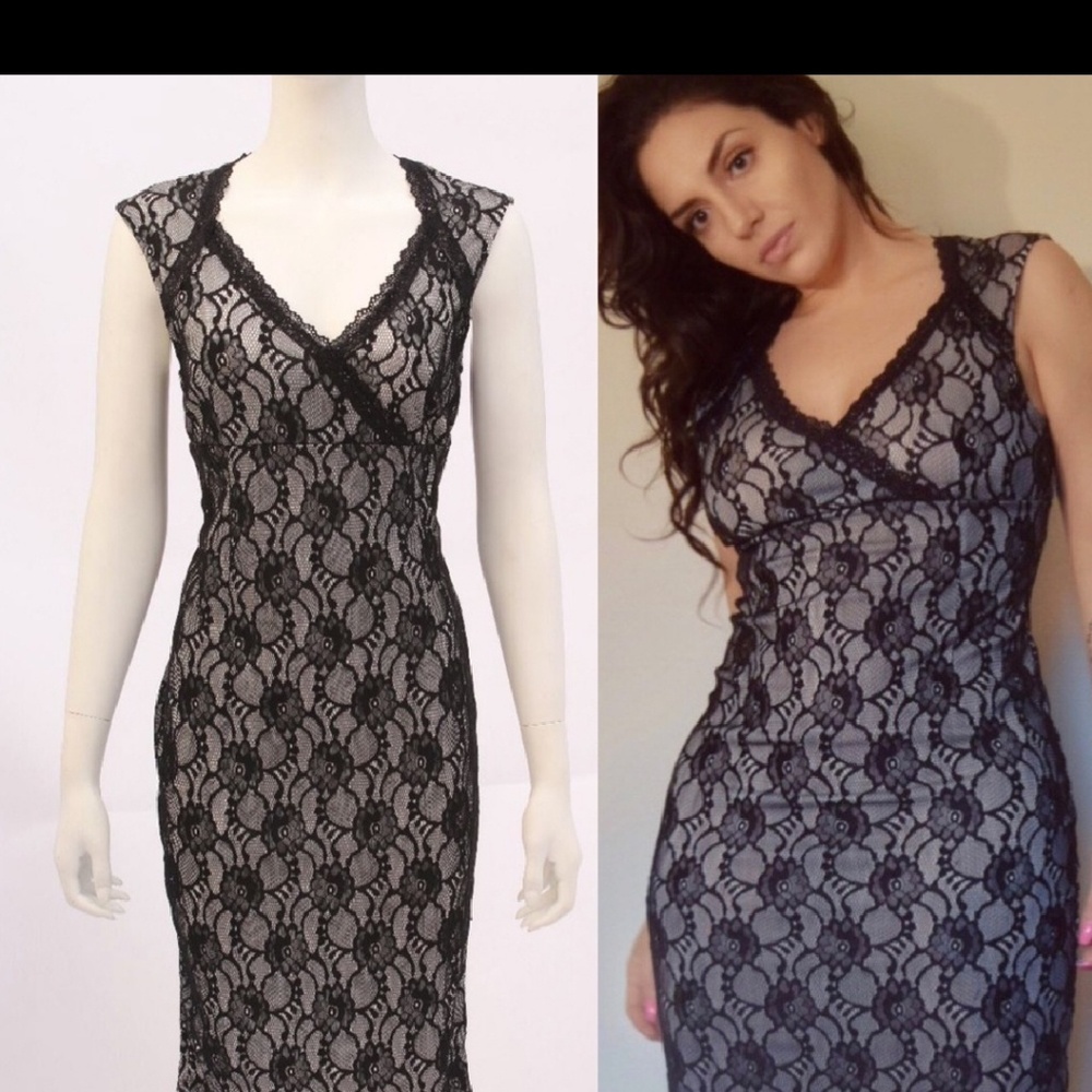 Elegant Lace Dress in Black over Grey